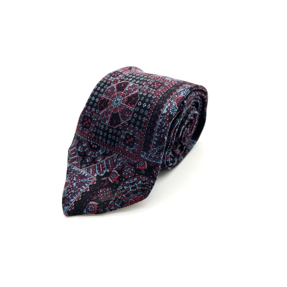 Domino 100%‎ Silk Italian Made Tie Black Blue Red Geometric